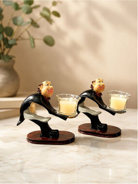 Unbranded Butler Candle Holder Set One Size Black Beige